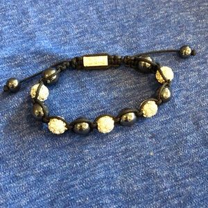 Crystal Ball & Black Agate Beaded Cord Bracelet